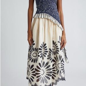 Ulla Johnson Cream Annisa Embroidered Cotton Linen Scalloped Skirt Size 10